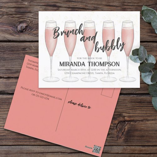 Pink Brunch and Bubbly Champagne Bridal Shower  Postcard
