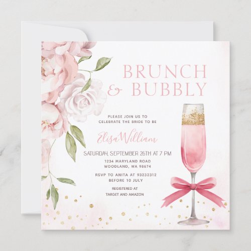 PINK Brunch and Bubbly Coquette Bridal Shower  Invitation