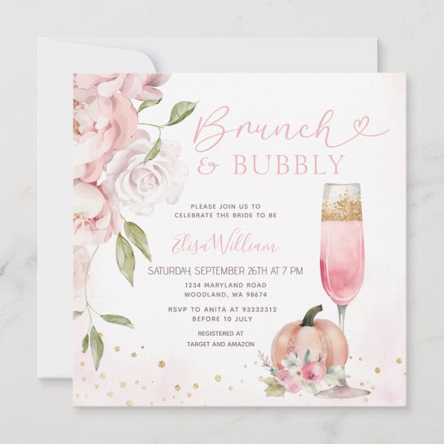 PINK Brunch and Bubbly Pumpkin Bridal Shower  Invitation (Front)