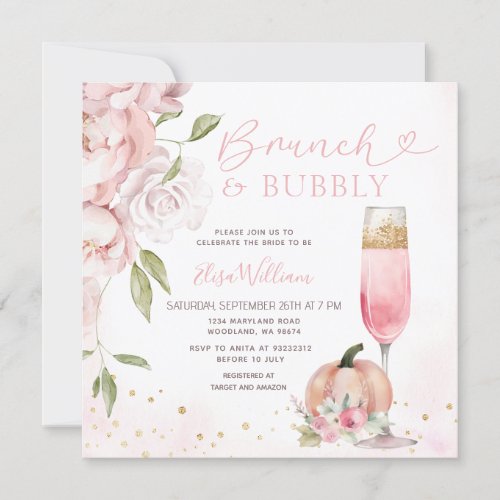 PINK Brunch and Bubbly Pumpkin Bridal Shower  Invitation