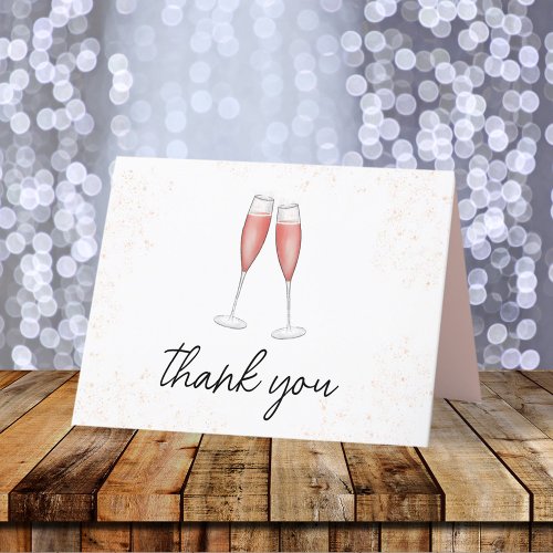 Pink Brunch and Bubbly Watercolor Champagne Flutes Thank You Card