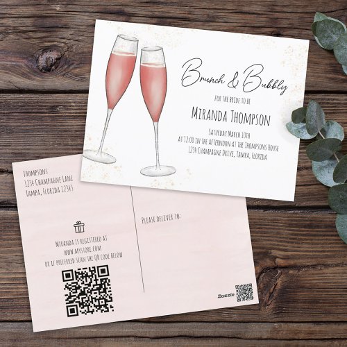 Pink Brunch Bridal Shower QR Code Gift Registry Postcard