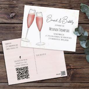 Pink Brunch Bridal Shower QR Code Social Media Postcard