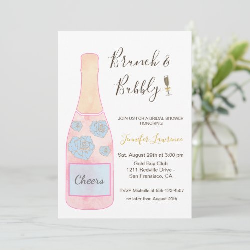 Pink Brunch Bubbly Champagne Bottle Bridal Shower