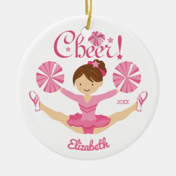 Pink Brunette Cheerleader Personalized Ornament by celebrateitornaments at Zazzle