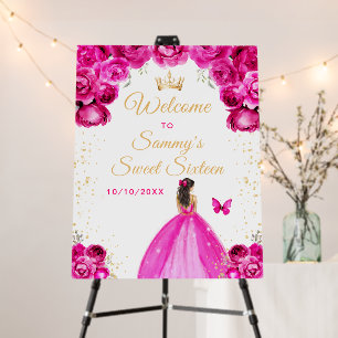 Pink Brunette Hair Princess Sweet Sixteen Welcome Foam Board