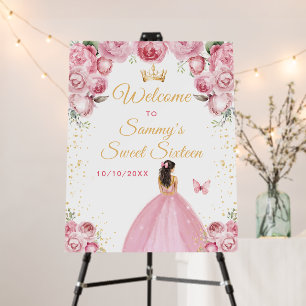 Pink Brunette Hair Princess Sweet Sixteen Welcome Foam Board