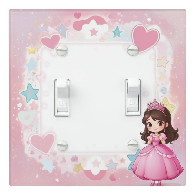 Pink Brunette Princess Cute Kawaii Girls Room Light Switch Cover (In Situ)