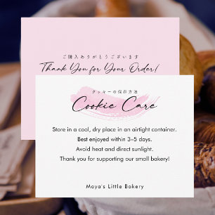 Pink Brush Elegant Script Cookie Care Instructions Thank You Card