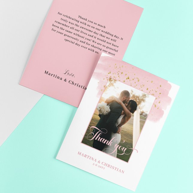 Pink Brush Gold Sparkles Wedding  Thank You Card (Creator Uploaded)