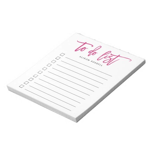 Pink | Brush Lettered Personalized To Do List Notepad | Zazzle