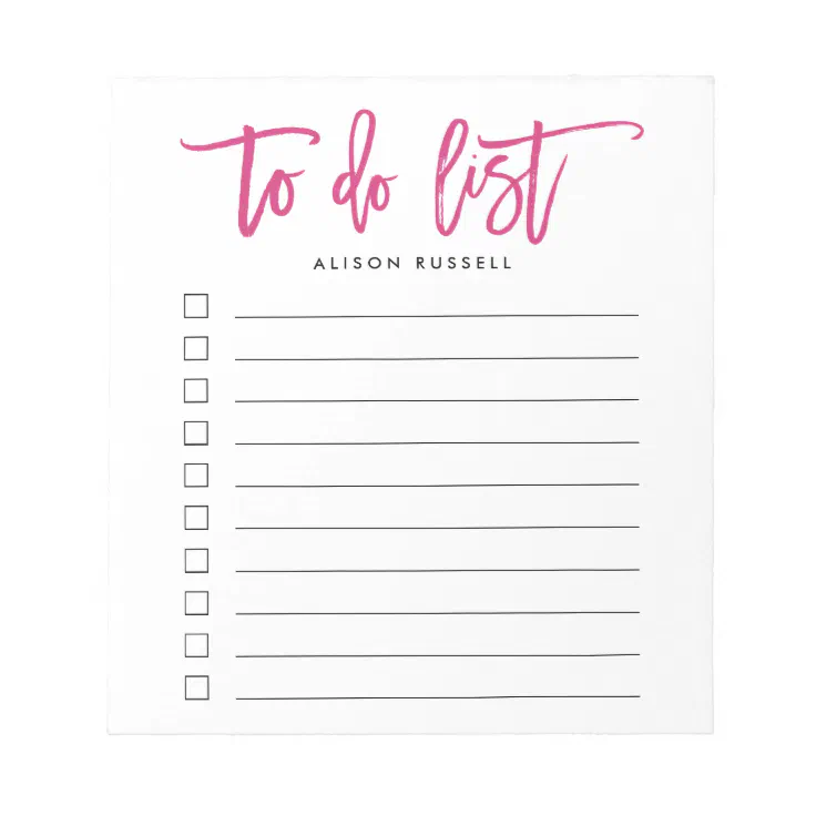 Pink Brush Lettered Personalized To Do List Notepad Zazzle