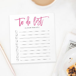 Pink | Brush Lettered Personalized To Do List Notepad