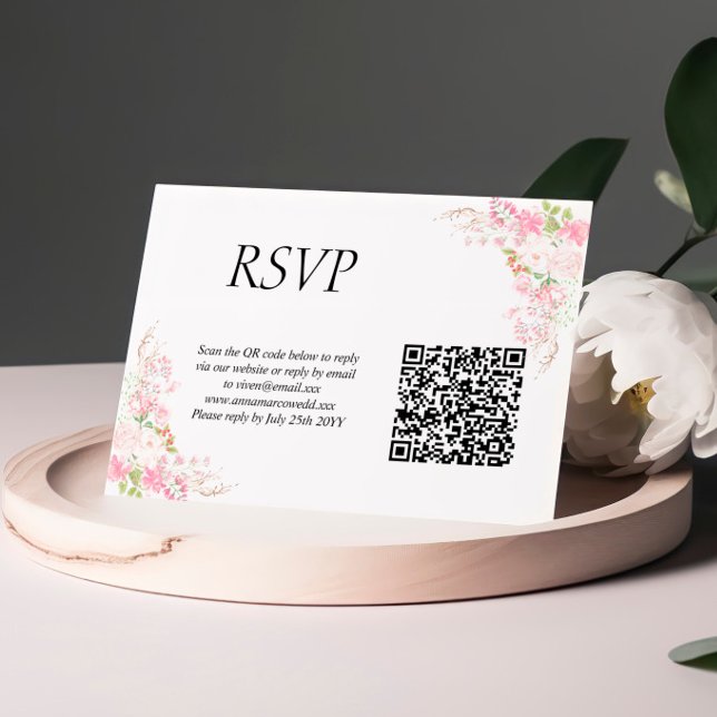 Pink Brush QR Code Wedding RSVP Card (Creator Uploaded)