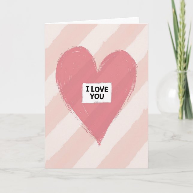 Pink Brush Stroke Heart Love Card (Front)