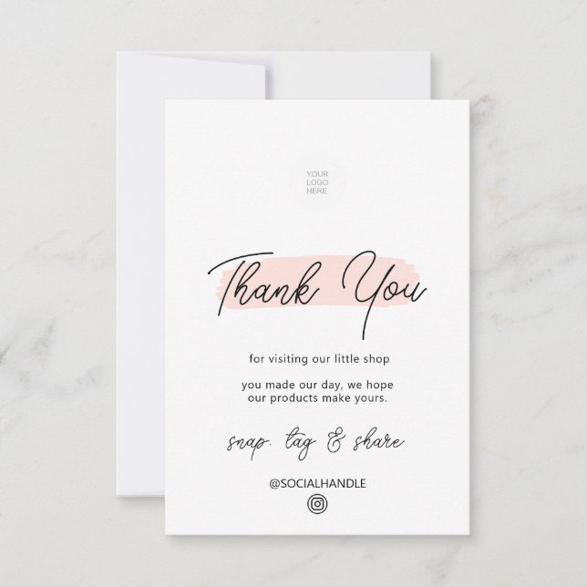 Pink Brush Stroke Thank You For Shopping  Card (Front)