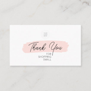 Pink Brush Stroke Thank You For Shopping Small Business Card