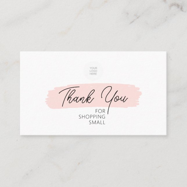 Pink Brush Stroke Thank You For Shopping Small  Business Card (Front)