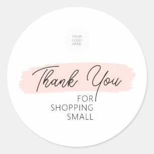 Pink Brush Stroke Thank You For Shopping Small Classic Round Sticker