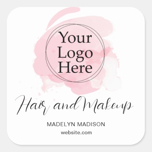 Pink brush stroke Typography for Hair Makeup Logo Square Sticker