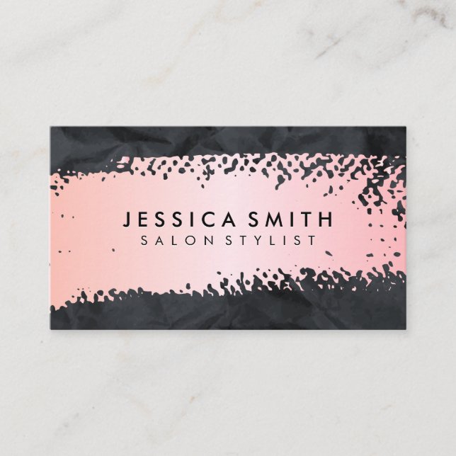 Pink Brushed | Black Crumpled Texture Business Card (Front)