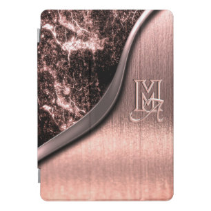 Pink brushed metal and metallic stone monogrammed iPad pro cover