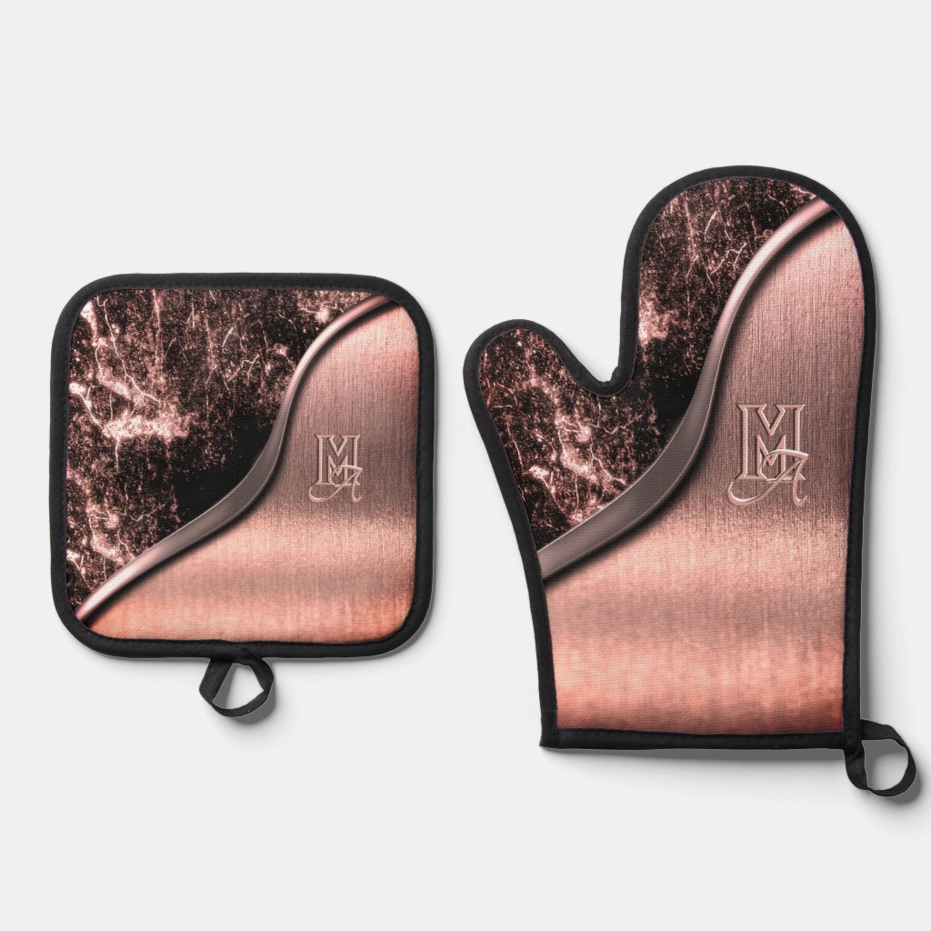 Pink brushed metal and metallic stone monogrammed