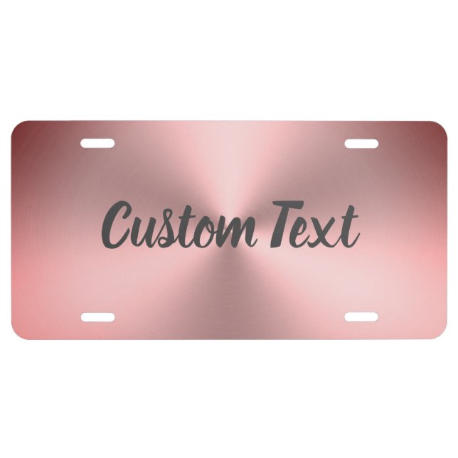 Pink Brushed Metal Look Gray Script Text Template License Plate (Front)