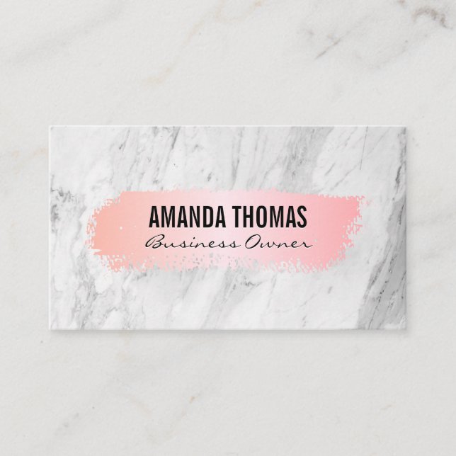 Pink Brushed | White Marble Business Card (Front)