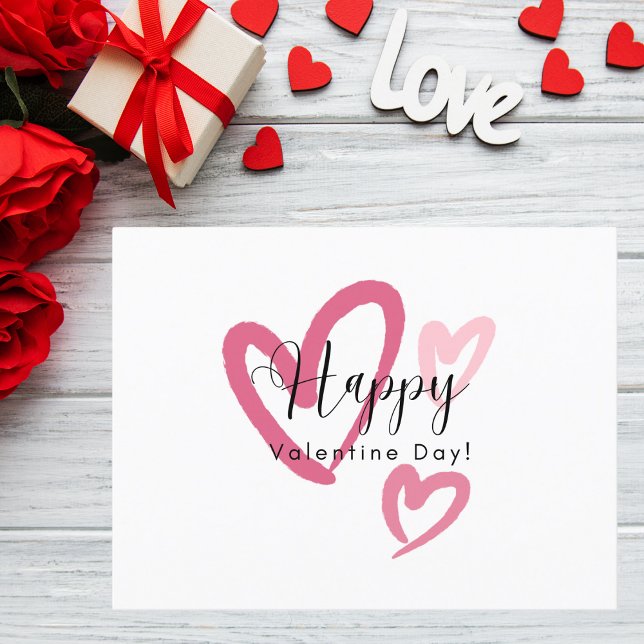 Pink Brushstroke Hearts Valentine's Day Postcard (Creator Uploaded)