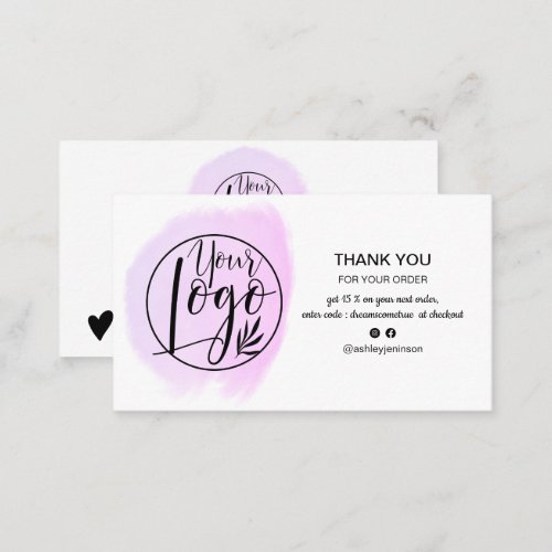 Pink brushstroke minimalist logo order thank you business card