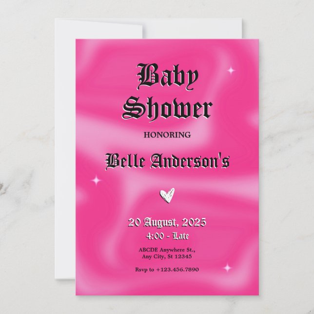 Pink Brushstrokes y2k retro Baby Shower Invitation (Front)