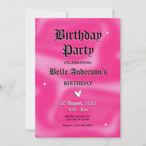 Pink Brushstrokes y2k retro Birthday Party Invitation