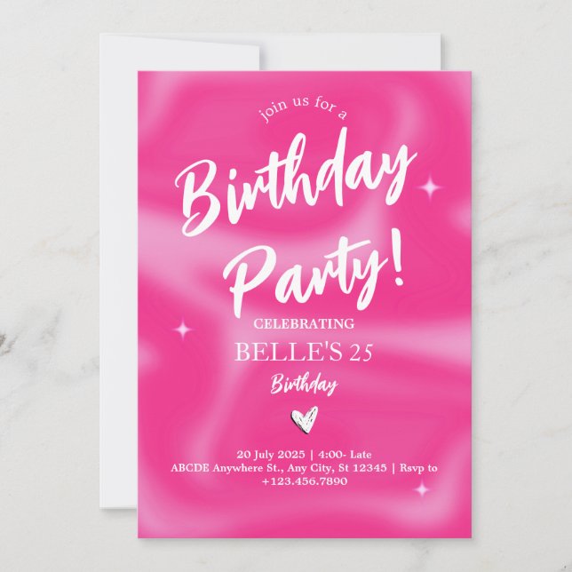 Pink Brushstrokes y2k retro Birthday Party Invitation (Front)