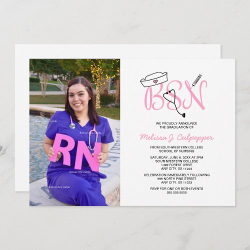 Pink BSN Nurse photo graduation pinning party Invitation