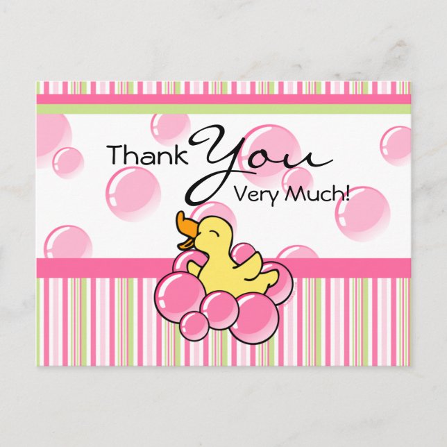Pink Bubble Ducky Thank You Cards (Front)
