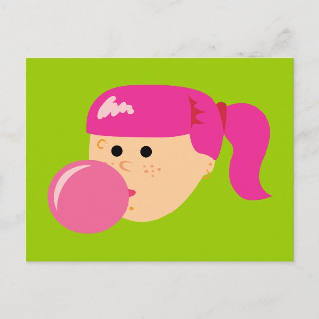 Pink Bubble Gum Girl Postcard (Front)