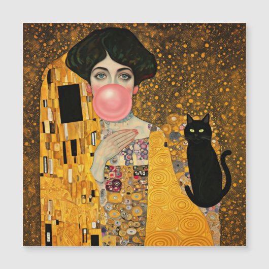 Pink Bubble Gum Lady with Black Cat Gustav Klimt (Front)