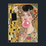 Pink Bubble Gum Lady with Gustav Klimt Cat Art Postcard<br><div class="desc">In the style of Gustav Klimt, a Pink Bubble Gum Lady with a black cat beside her, rendered in muted colors, emphasizing the textures and forms, with gold accents and a stylized composition... .. eclectic, bohemian, boho, vintage modern art, original pop art, allyson gutchell, best art ever, lowbrow artist, eclectic...</div>