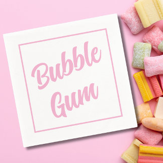 Pink Bubble Gum Simple Typography Birthday Party Napkins