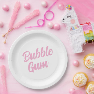 Pink Bubble Gum Simple Typography Birthday Party Paper Plates