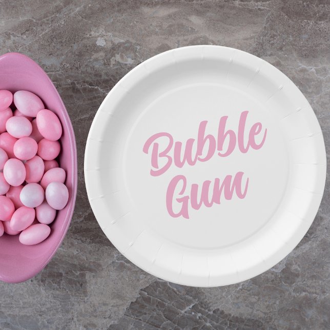 Pink Bubble Gum Simple Typography Birthday Party Paper Plates (Creator Uploaded)