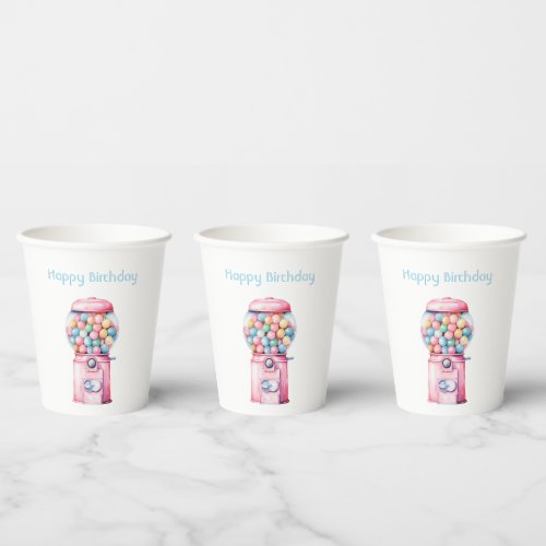 Pink Bubble Gum Whimsical Birthday Paper Cups