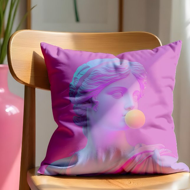 Pink Bubble Gun Pop Venus Throw Pillow (Creator Uploaded)