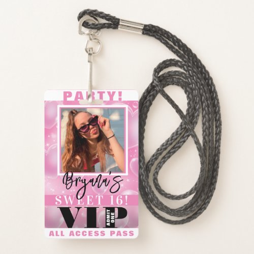 Pink Bubble Hearts Birthday Party VIP Pass Badge