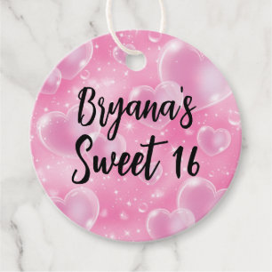 Pink Bubble Hearts Cute 90's Birthday Sweet 16 Favor Tags