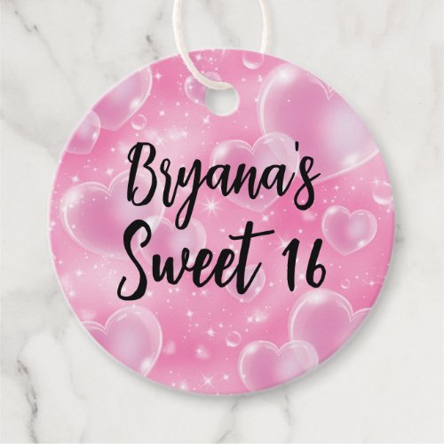 Pink Bubble Hearts Cute 90s Birthday Sweet 16   Favor Tags