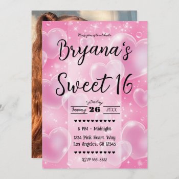 Pink Bubble Hearts Cute Girly 90's Birthday Party Invitation by printabledigidesigns at Zazzle