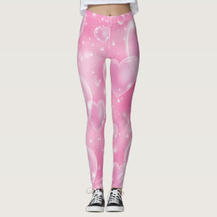 Pink Bubble Hearts Cute Girly 90's  Leggings