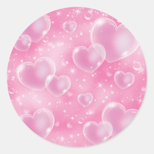 Pink Bubble Hearts Cute Girly 90s Style Birthday Classic Round Sticker